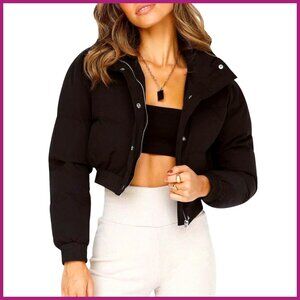 Cropped Puffer Jacket with Polyester Shell and Cotton Lining